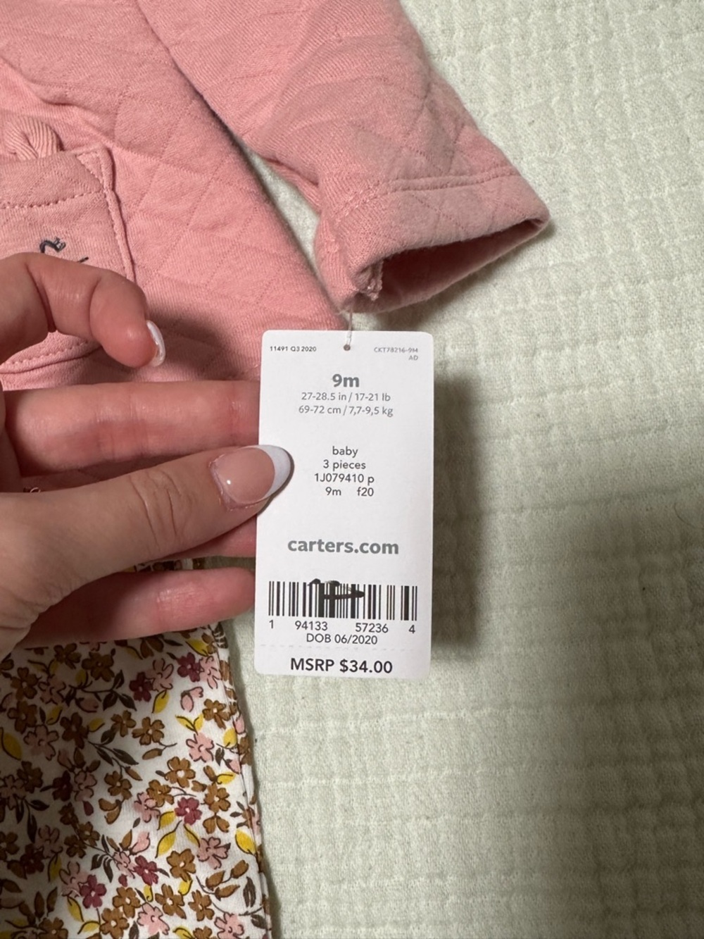 Carter's Pink Quilted Hooded Jacket with Animal Pocket Detail & Floral Leggings - Picture 2 of 4